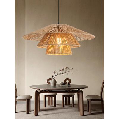 麻绳灯罩手工编织覆古民宿饭店酒店餐厅吊灯卧室客厅侘寂风灯具