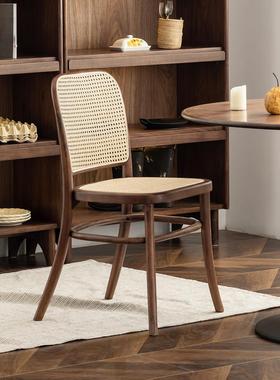 物应藤编餐椅实木靠背中古椅子现代简约家用书桌椅复古TON811椅