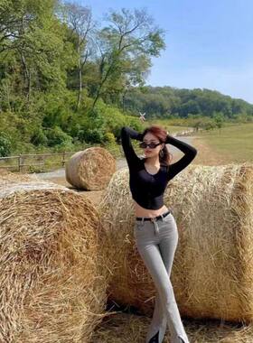 草垛干稻草农家乐稻草圆方形草垛子婚庆装饰凳子道具露营草垛沙发
