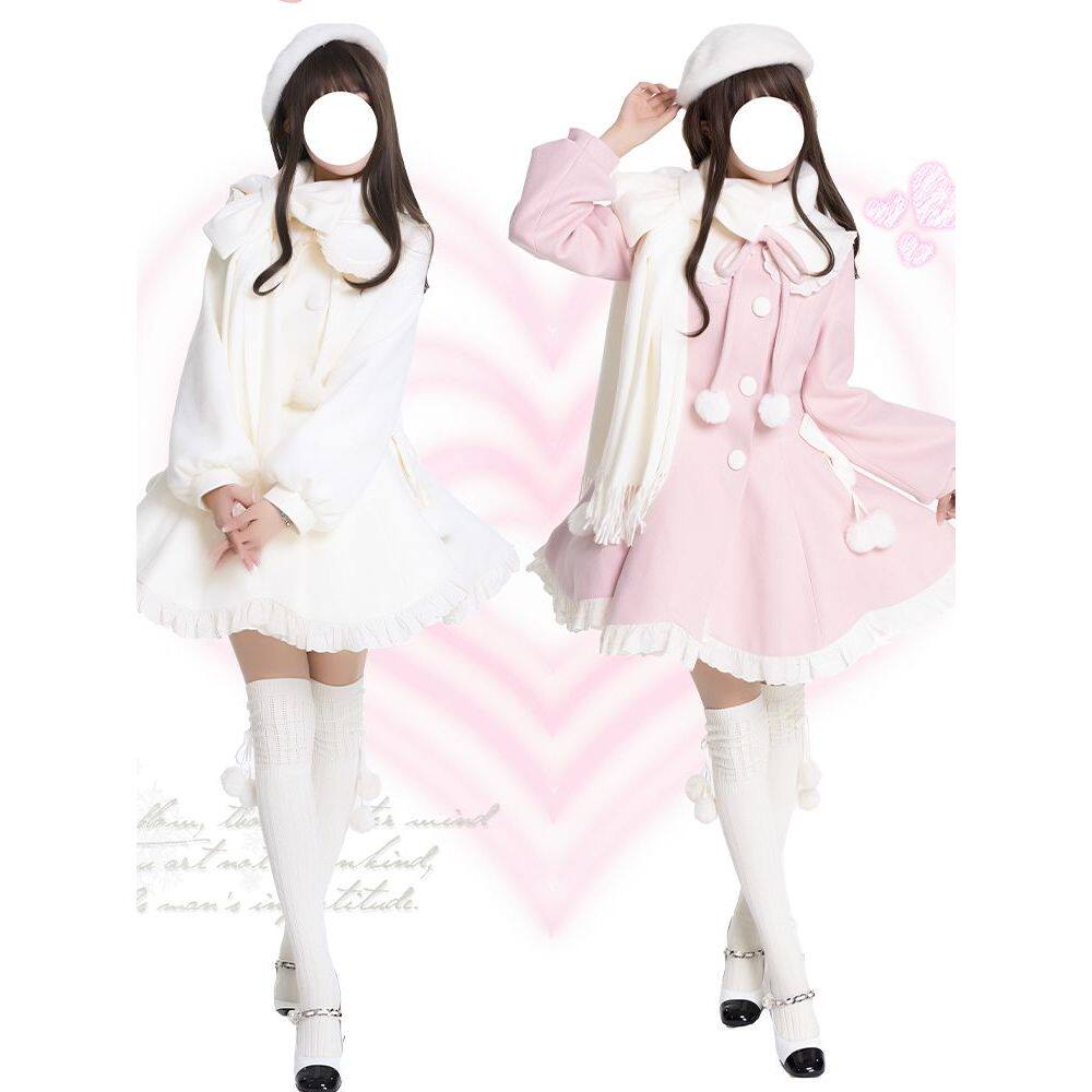 冬日恋歌秋冬千金感甜美少女小个子韩系围巾毛呢外套套装2025新款