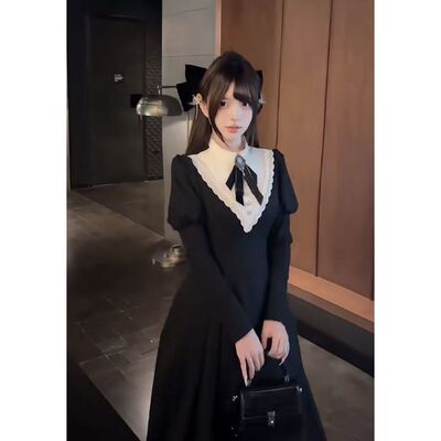 优雅大小姐 春夏新款法式赫本设计感宫廷风收腰lolita暗黑连衣裙