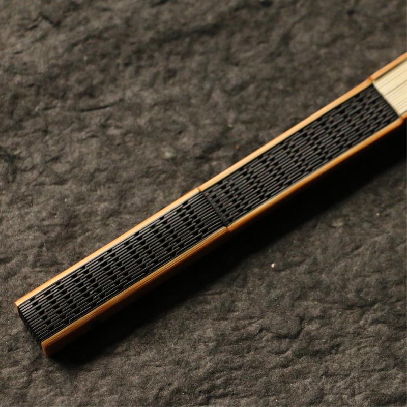 浙派名家孙张虎本工翻轮琴方老玉竹乌木芯95寸文人折扇收藏把件竹