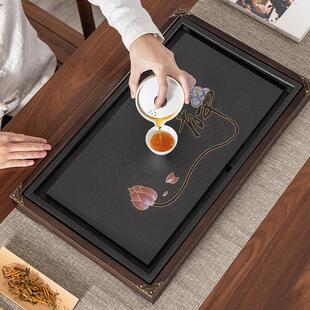 茶盘实木家用茶海功夫茶具变色小号茶台简约易托 托盘排水彷乌金