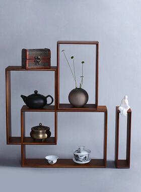 沁雨阁实木多宝阁复古茶具收纳整理架文玩置物展示柜组合式茶架子