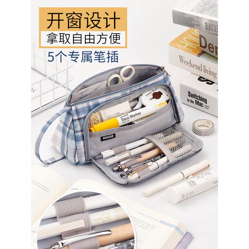 【送12支少女心笔】安蔻文具大容量帆布笔袋韩国简约女可爱大学生