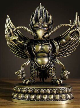 藏式小佛像大鹏金翅鸟纯铜西藏家居摆件供奉可摆件青古色