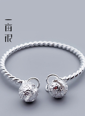 999银宫铃开口麻花手镯铃铛戒指