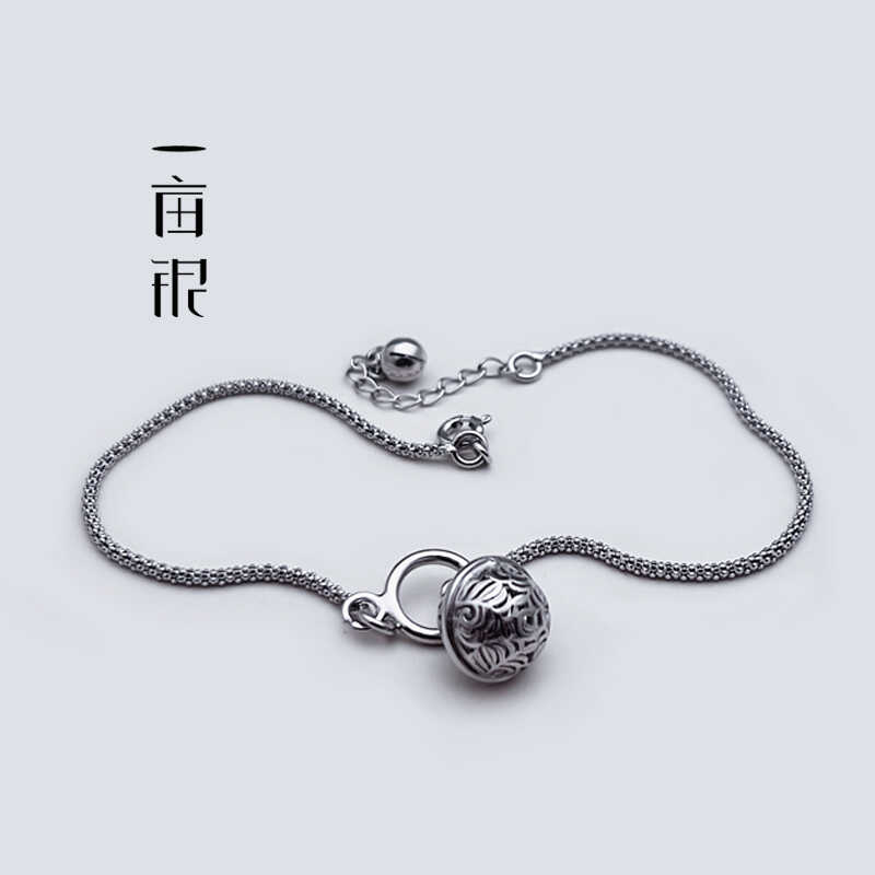 一亩银S925纯银清宫铃铛复古做旧脚链个性潮流男女情侣礼物饰品