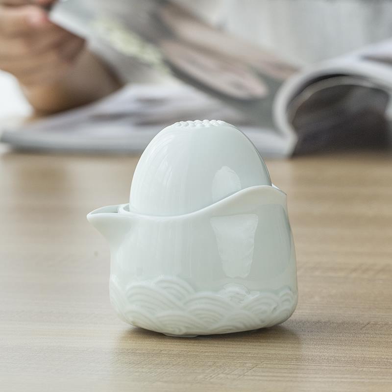 青瓷简约快客杯一壶一二杯户外露营旅行泡茶器单人海浪茶具不倒杯
