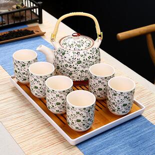 提梁茶壶套装 大号中式 家用陶瓷中国风简约现代客厅泡茶器茶杯整套