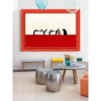 创意可爱小企鹅客厅背景墙装饰画小众艺术手绘油画包豪斯餐厅挂画