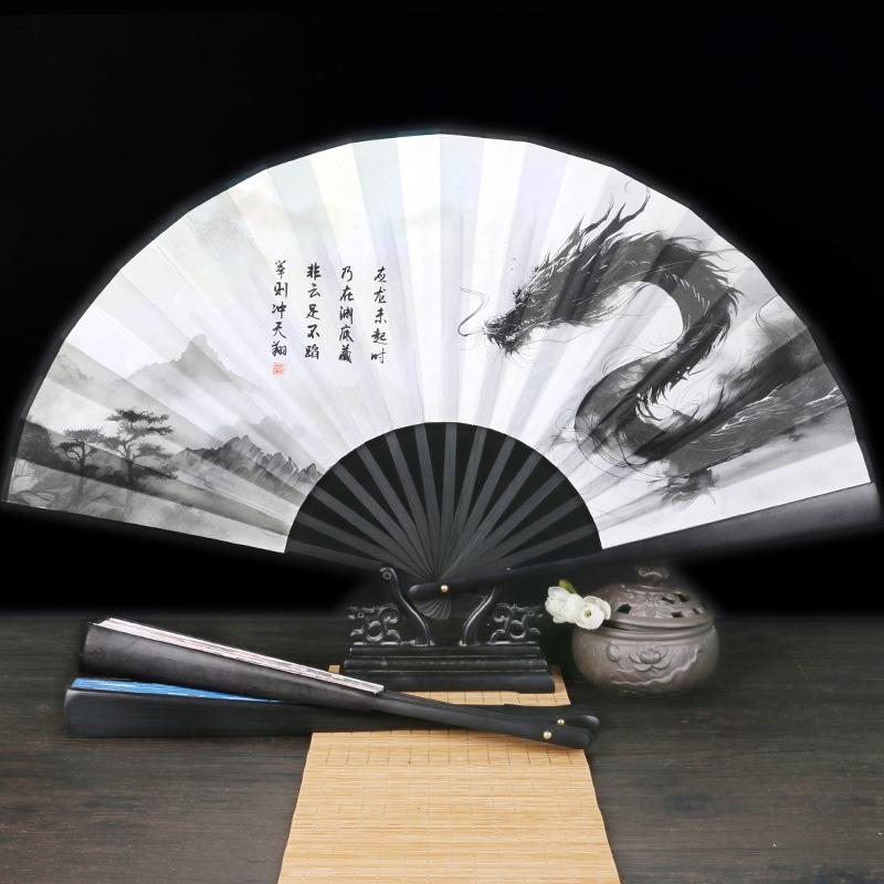 234古风龙折扇子新中式国风马面裙扇子中国风男生霸气扇定制覆古