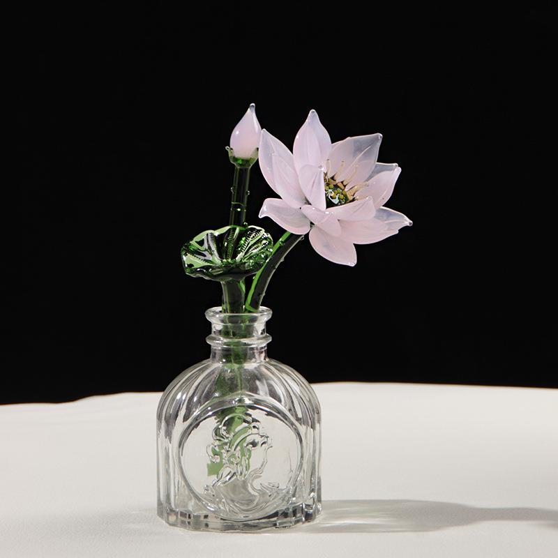 淄博琉璃荷花仿真花客厅假花摆件高级永生花玻璃生日礼物装饰摆设