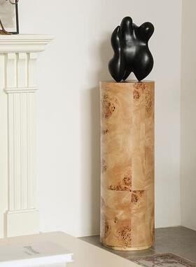 戊际中古风树瘤皮雕塑台底座法式实木黑色雕塑抽象艺术装饰品摆件