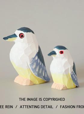 夜师傅！木雕小鸟夜鹭手工桌面小摆件装饰创意可爱小礼物送朋友