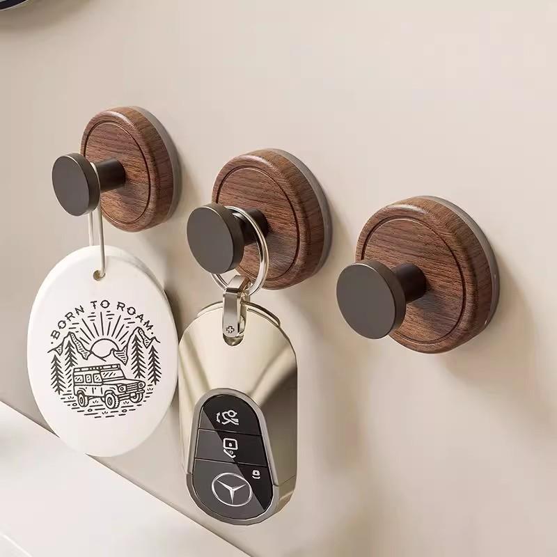 胡桃木纹吸盘挂钩衣服挂衣架中古风门后卫生间厨房浴室粘钩免打孔