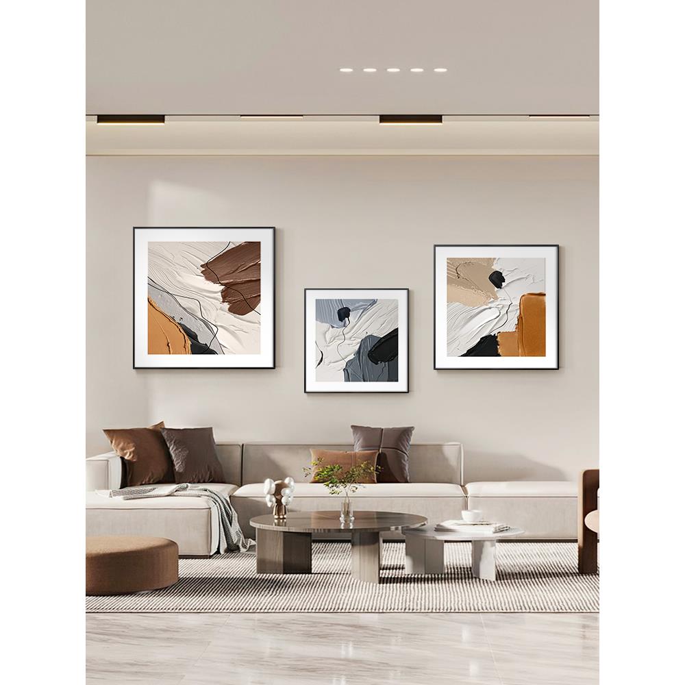 Wabi-Sabi风格客厅沙发背景墙装饰画现代极简主义客厅挂画纹理方