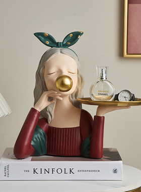 北欧风吹泡泡女孩l入户进门口玄关放钥匙托盘摆件客厅茶几首饰收