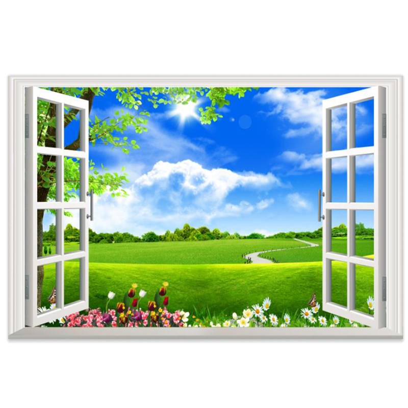 窗户电视沙发背景3D风r景画清新竹林石板路过道16玄关背景墙过道