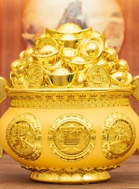 聚宝盆摆件招财聚财客厅办公室存钱罐金元宝公司店W铺开业礼物装