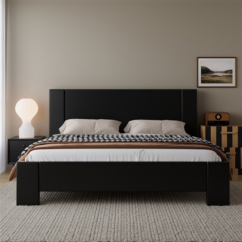 北欧黑色全实木h床现代简约1.5米1.8米床2米x2米2主卧大床中古风