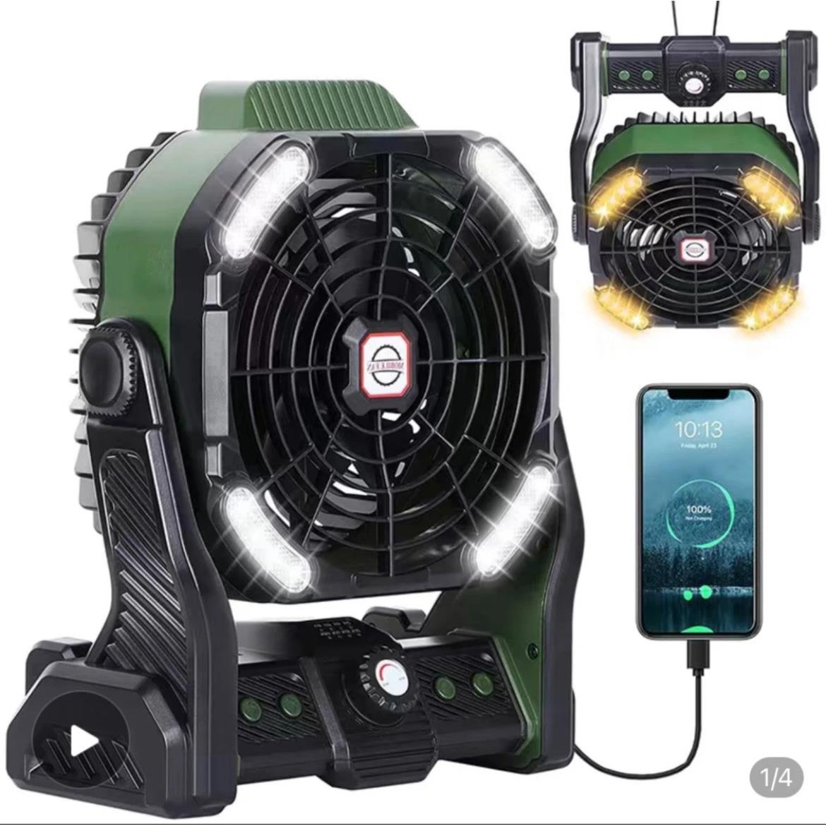 极光多功能驱蚊双扇叶双电机大风力大容量充电静音无刷电机户外