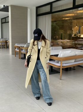 非真实价格：韩国Chic韩系简约百搭显瘦双面羊绒大衣外套女新款女