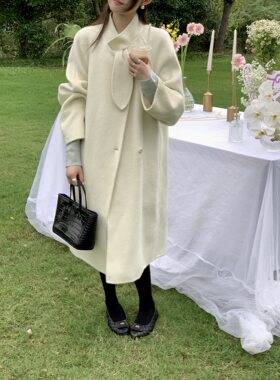 非真实价格：韩国Chic韩系简约百搭显瘦双面羊绒大衣外套女新款女
