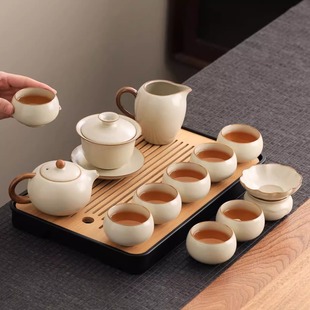 家用2024新款 汝窑功夫茶具套装 办公室喝茶泡茶Q盖碗茶壶茶杯子套