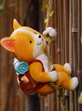 卡通创意柯基小狗幼儿园壁挂花园爬树挂管道民宿花架装饰花盆挂件