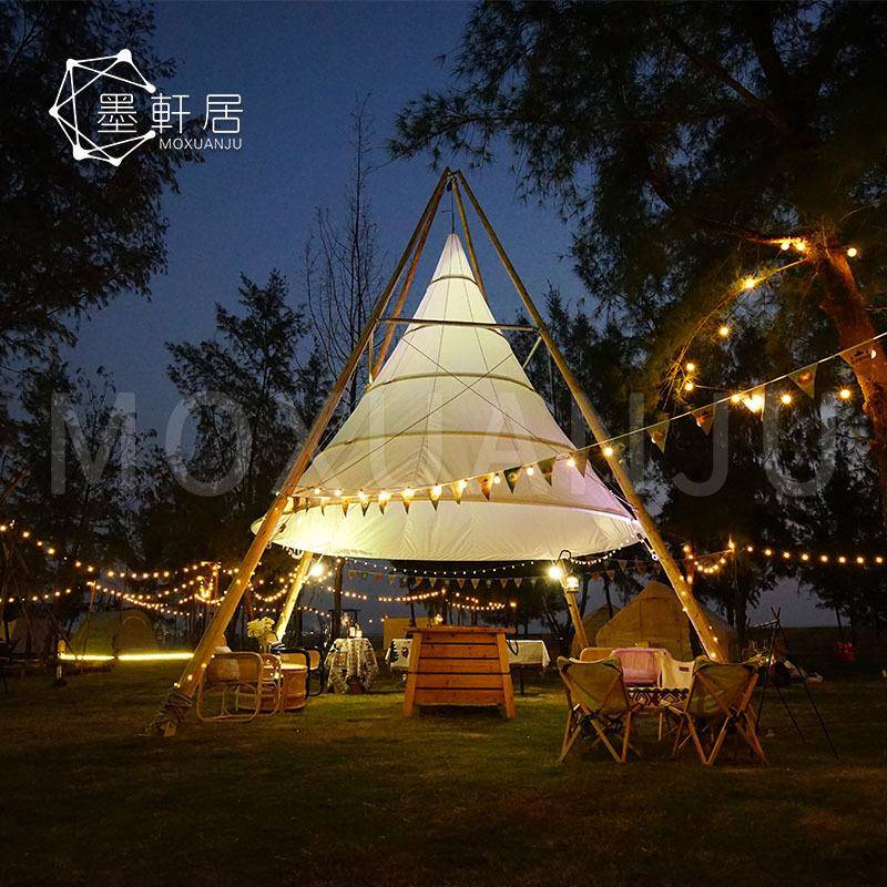 户外露营基地竹节灯控锥形帐篷营地圆锥形tipi帐篷酒店金字塔