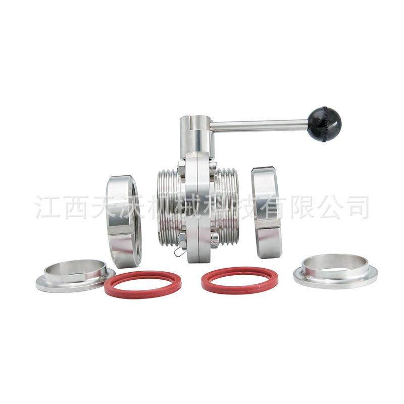 304卫生级外螺纹蝶阀T型SMS圆螺纹手动外丝活接阀门蝶阀