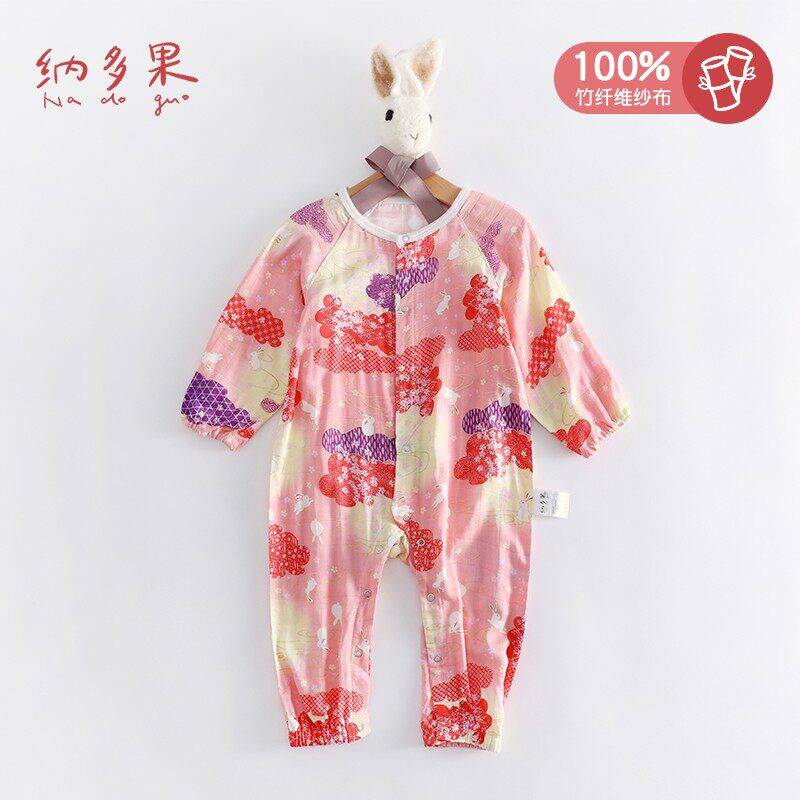 纳多果儿童纱布连体衣竹纤维t哈衣muslin棉长爬服超软秋季吸汗透