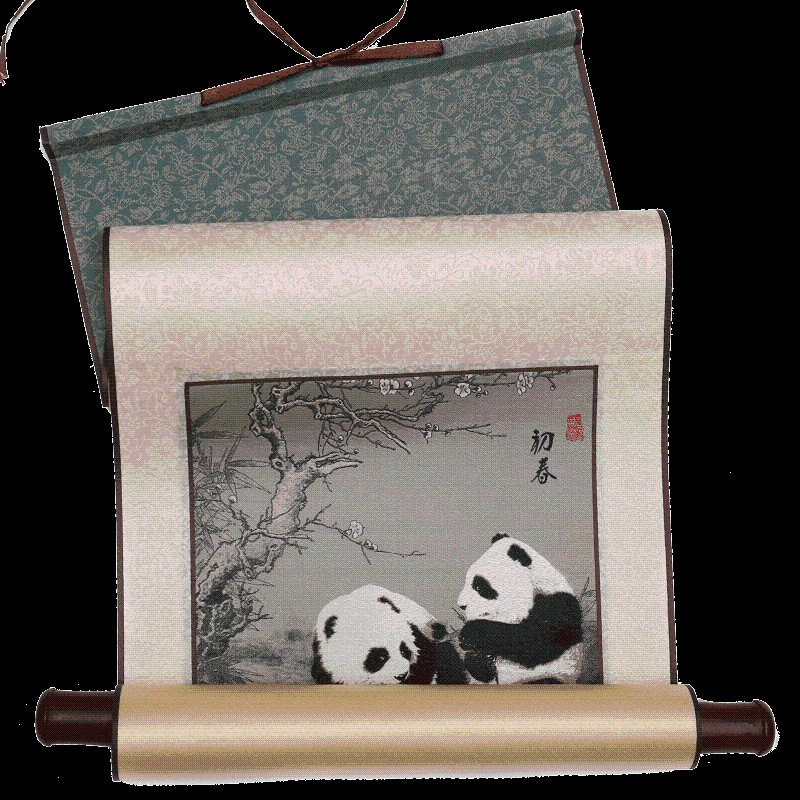 蜀锦蜀绣中国风四川特色手工艺品外事纪念礼物客厅卷轴挂画送老外