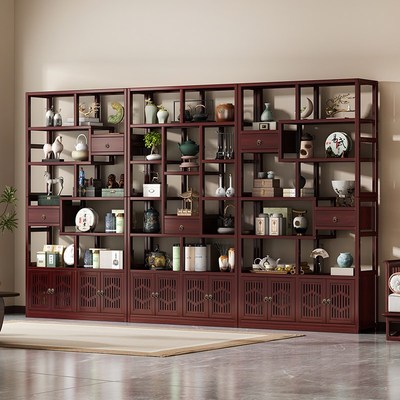 博古架竹制中式非实木现代简约风置物架茶室摆件展示柜隔断多宝格
