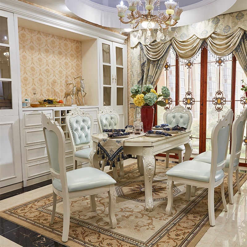 欧式全实木大理石餐桌伸缩餐桌折叠餐桌实用大小户型1.35米可定制