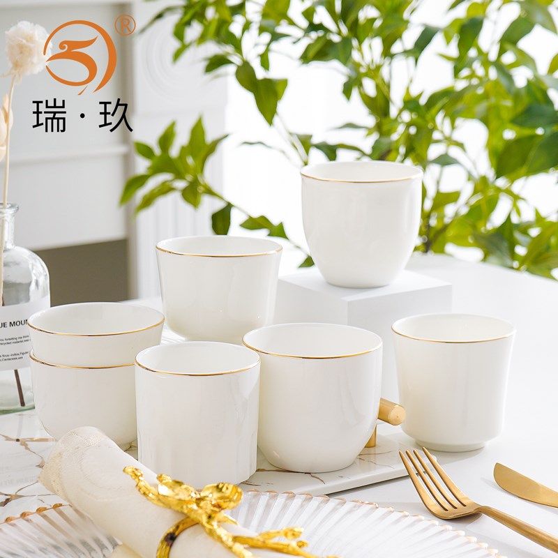 4个描金骨瓷无把杯水杯酒店摆台B餐具茶杯陶瓷小杯子江中杯随手杯