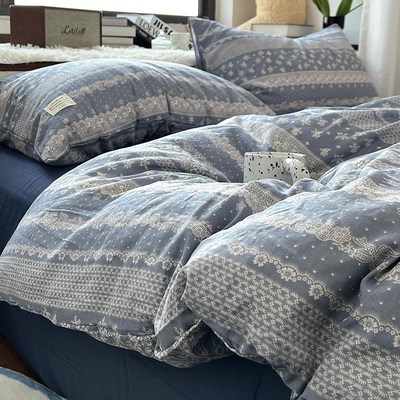 月光巴士波西蕾丝花亲肤裸睡双层纱全棉四件套碎花被套1.8米床单