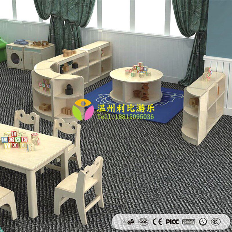 幼儿园实木c制玩具柜子儿童区角造型整理收纳层架松木转角组合隔