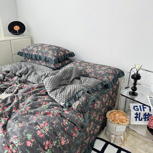 碎花卡通全棉花边豆豆被床盖四件套加大尺寸可机洗填充棉花