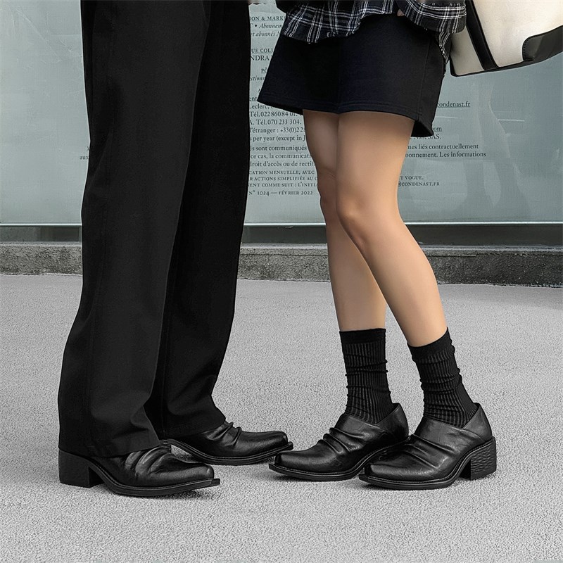 皮鞋男女款小众翘头模特巫师鞋子厚底增高走秀潮款尖头休闲德比鞋