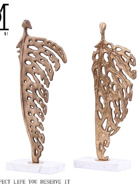 现代简约大理石铸铁金属抽象树叶摆件饰品摆设雕塑样板房售楼处软