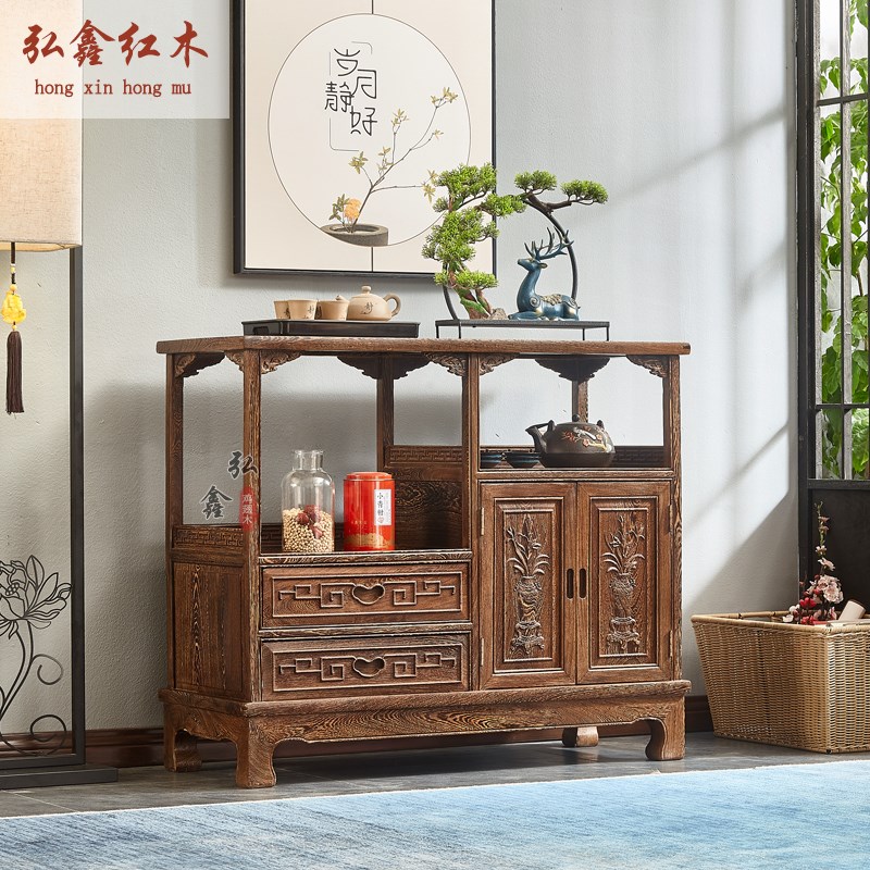红木家俱鸡翅木餐柜实木茶水柜中式F彷古茶边柜小茶柜家用收纳柜
