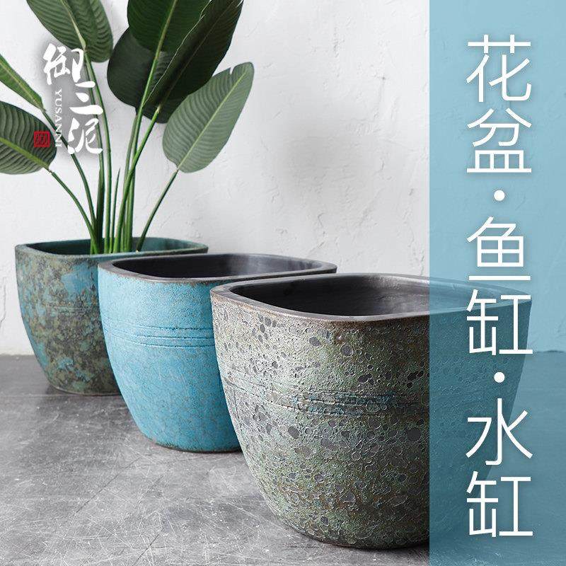 复古陶瓷仿古大缸粗陶手工圆坛水缸大花盆鱼缸落地摆件庭院园林,家居饰品,花盆,淘宝优惠券,粉丝福利购,淘宝优惠卷