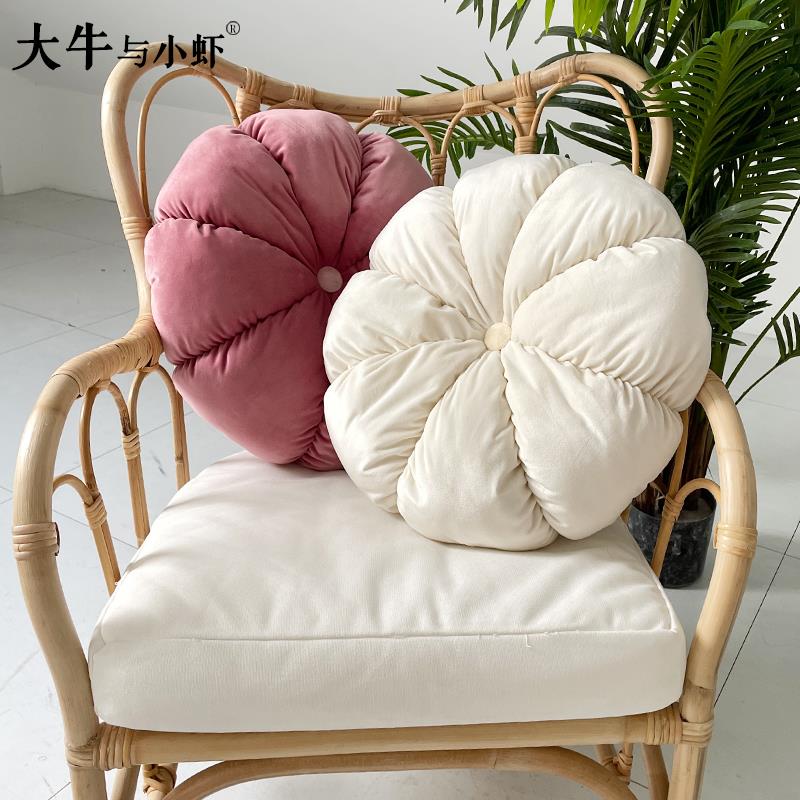 ins荷兰绒南瓜坐垫蒲团纯色北欧风手工圆形靠垫办公椅垫飘窗抱枕