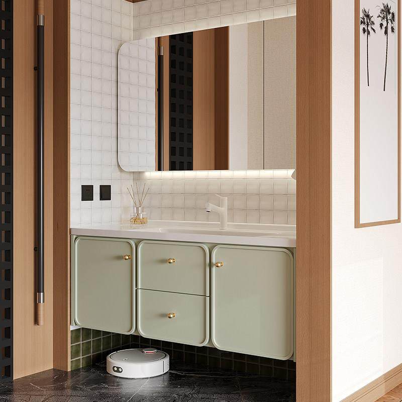 现代简约法式橡木浴室柜组合化妆室陶瓷一体盆洗手台洗漱洗脸台盆