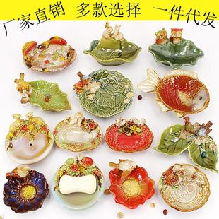 創(chuàng)意外貿(mào)跨境陶瓷工藝品煙灰缸小鳥首飾盤貓頭鷹擺件香皂盒收納盤
