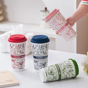 创意国潮覆古釉下彩霸王茶姬奶茶杯陶瓷水杯家用办公咖啡杯带盖杯