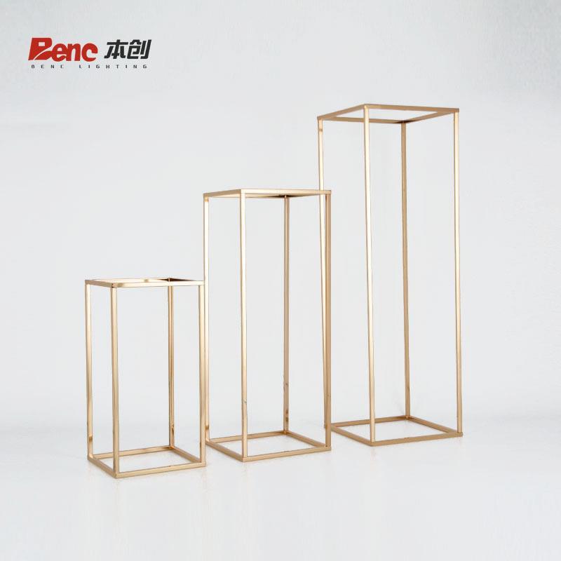几何路引电镀婚庆道具金色铁艺方框花架装饰 T台背景摆放节庆用品
