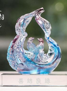 琉璃喜鹊葫芦摆件送新人结婚礼物乔迁新居礼品装饰工艺品喜相逢